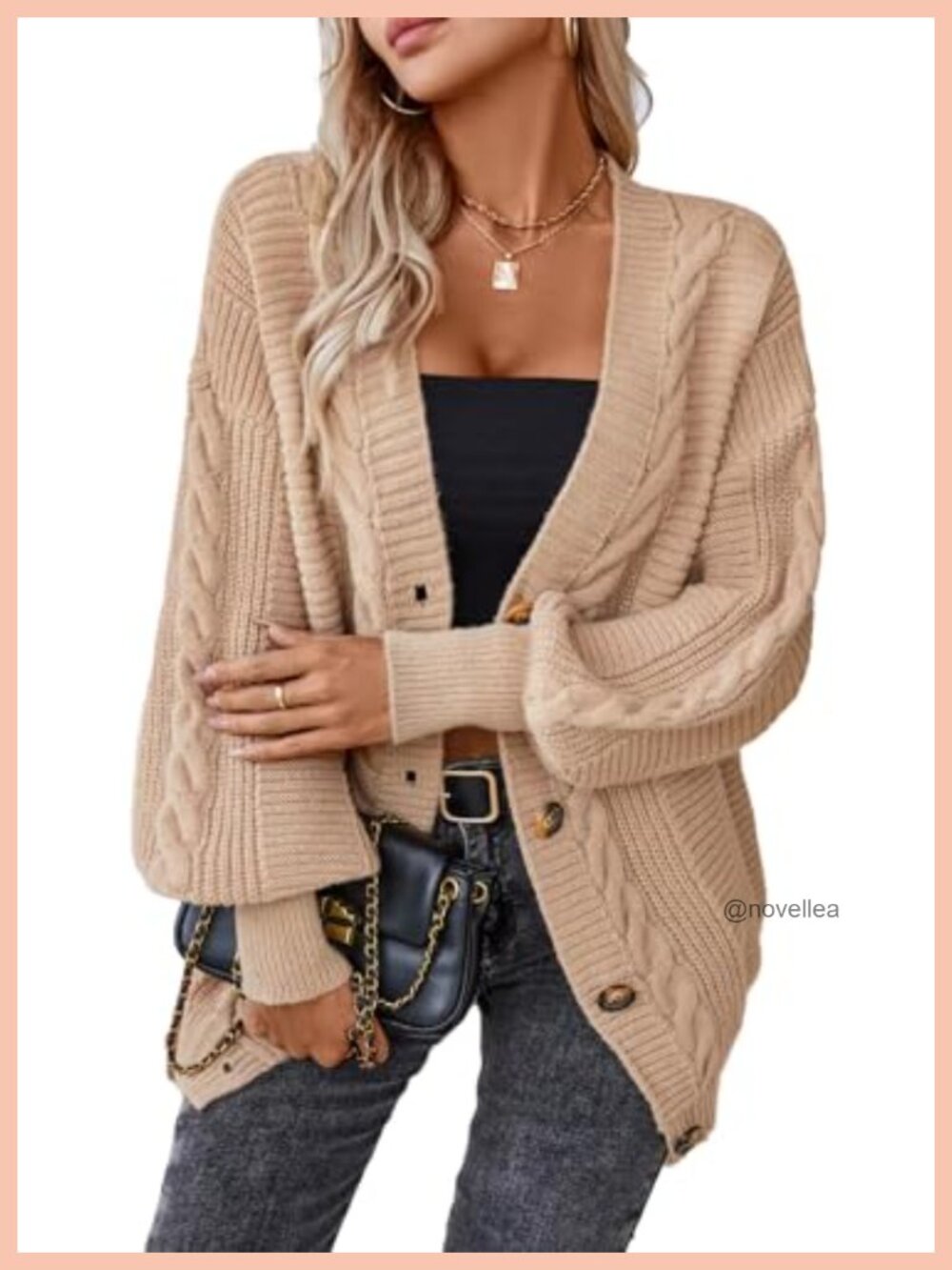 Oversized Cable Knit Open Front Button Down Chunky Cardigan Sweater